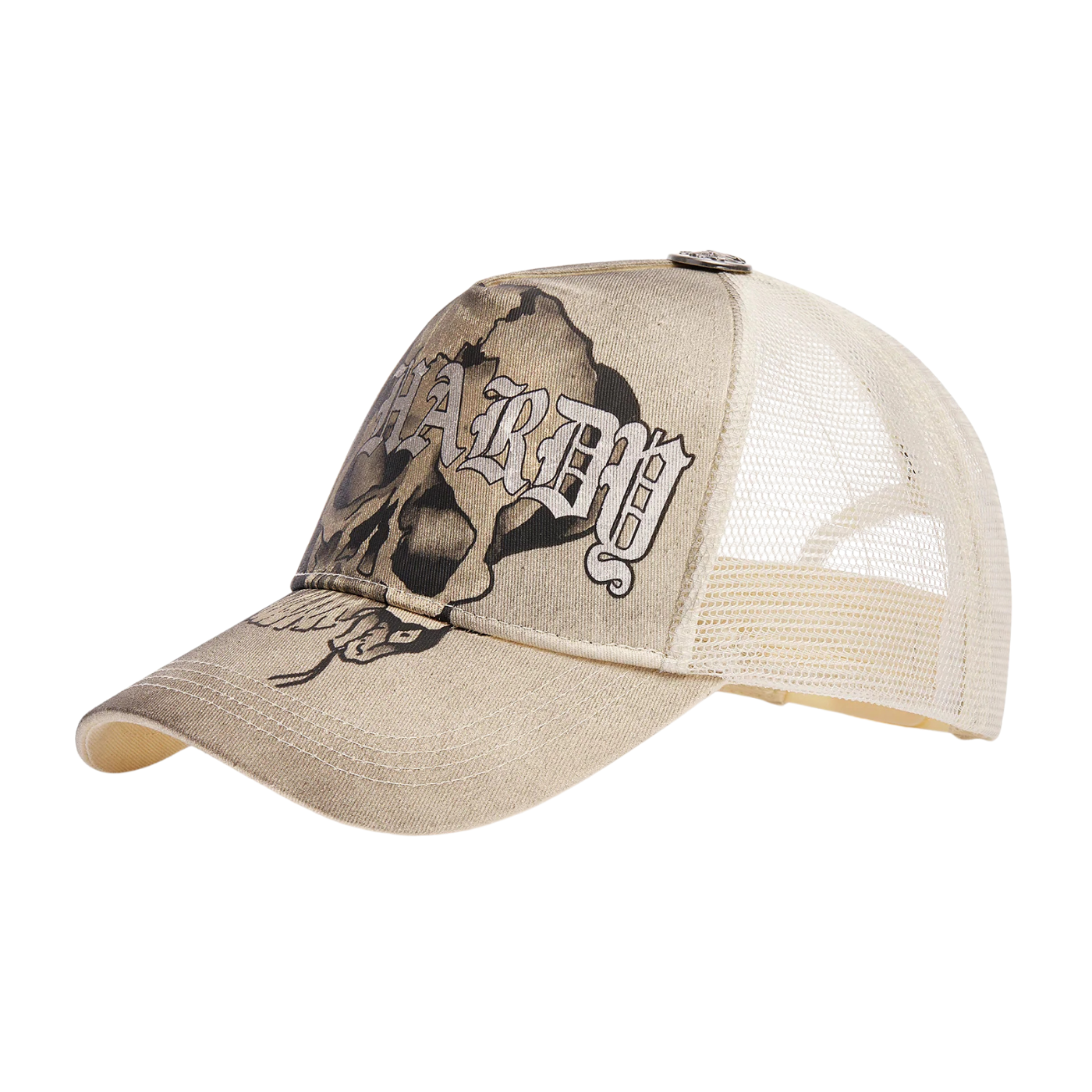 Boné Ed Hardy Gothic Skull Graphic 5 Panel Trucker Ecru