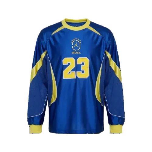 Camiseta Air Jordan Manga Longa Brasil Goalie Azul