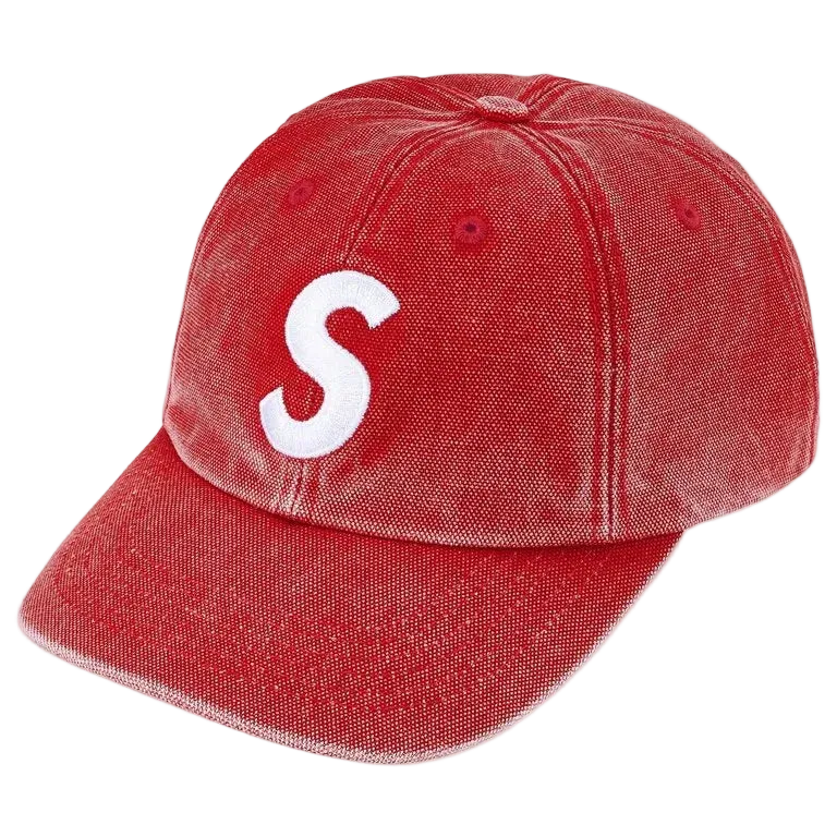 Boné Supreme Pigment Coated Canvas S Logo Vermelho